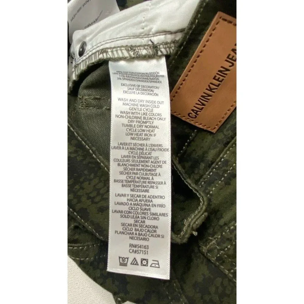 Calvin Klein Skinny Ankle Jeans Women's 24‎ XS Green Green Python-Print Stretch